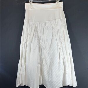 Elegant White Cotton Full A-Line Women's Skirt Pull-Up L